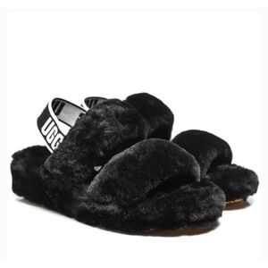 Ugg  Oh yeah black fur/sheepskin slingback slipper/shoe sz 8 nwot